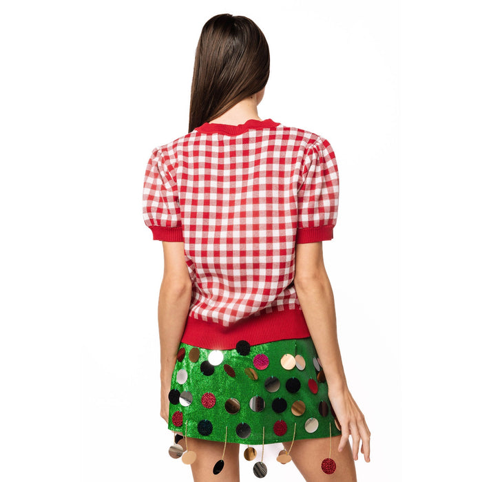 Queen of Sparkles - Licensed Alabama Gingham Football Sweater - Crimson