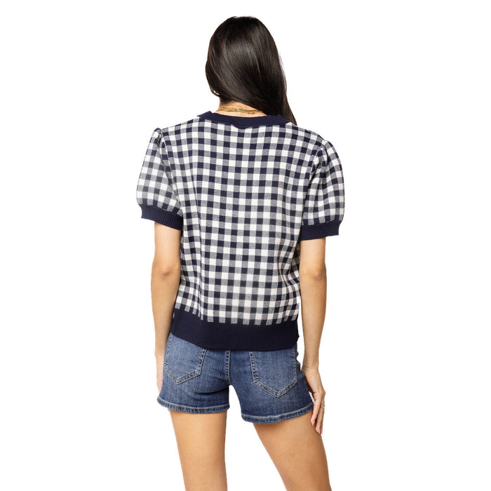 Queen of Sparkles - Licensed Auburn Tigers Gingham Football Sweater - Navy