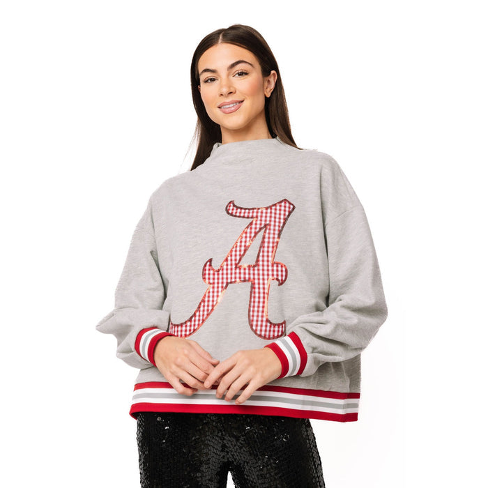 Queen of Sparkles Licensed Alabama Grey Gingham Mascot Mock Neck Sweatshirt