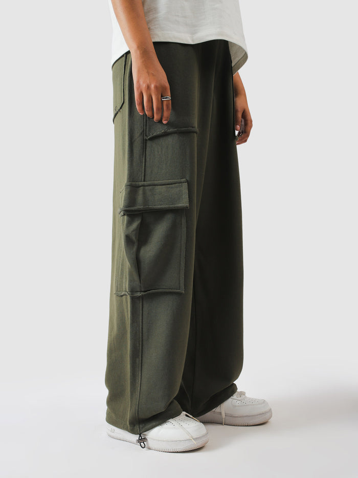 Deep olive cotton terry fabric detail - GROOVY Pakistan