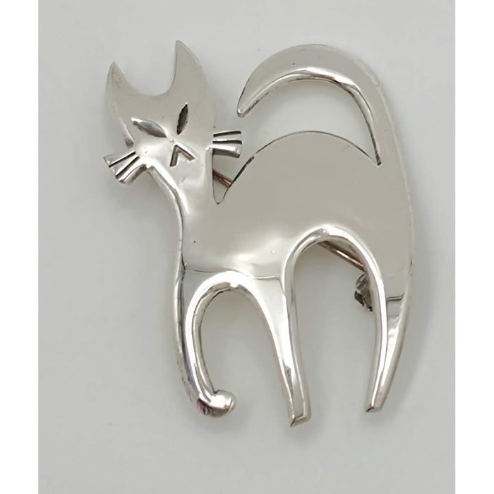 Ra & La Rasmussen Lassen Denmark Retro Modernist Sterling Cat Brooch C. 1960's