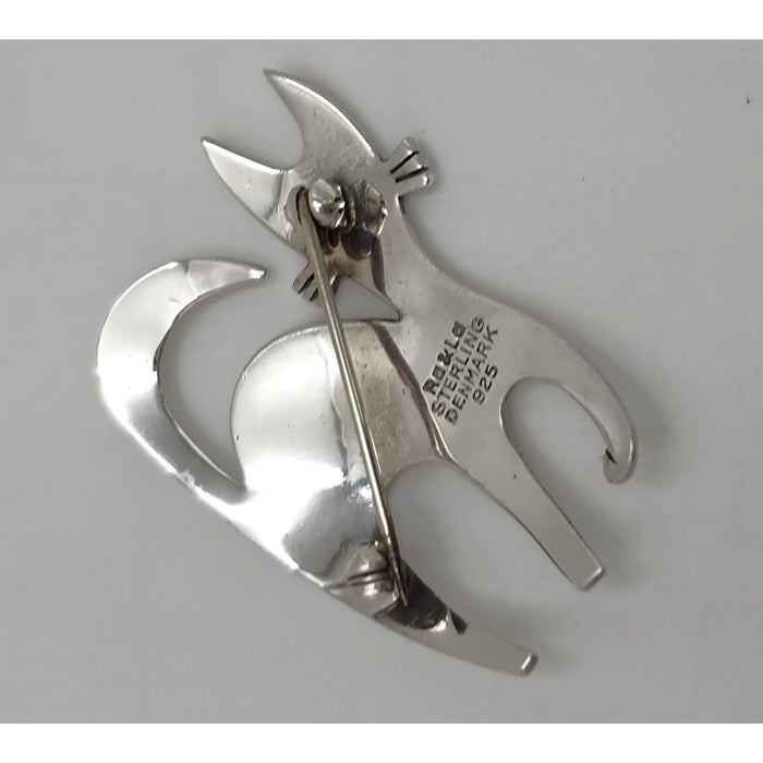 Ra & La Rasmussen Lassen Denmark Retro Modernist Sterling Cat Brooch C. 1960's