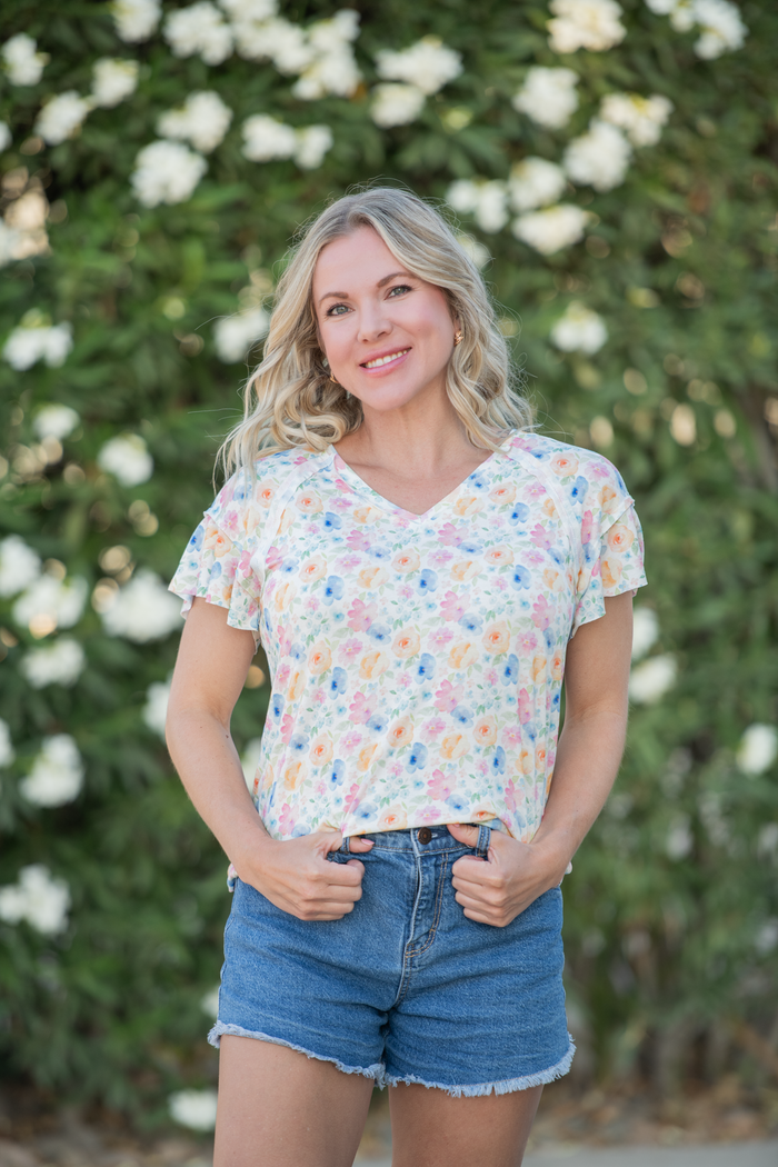 Raelynn V-Neck Top - Petal Gardens by Michelle Mae