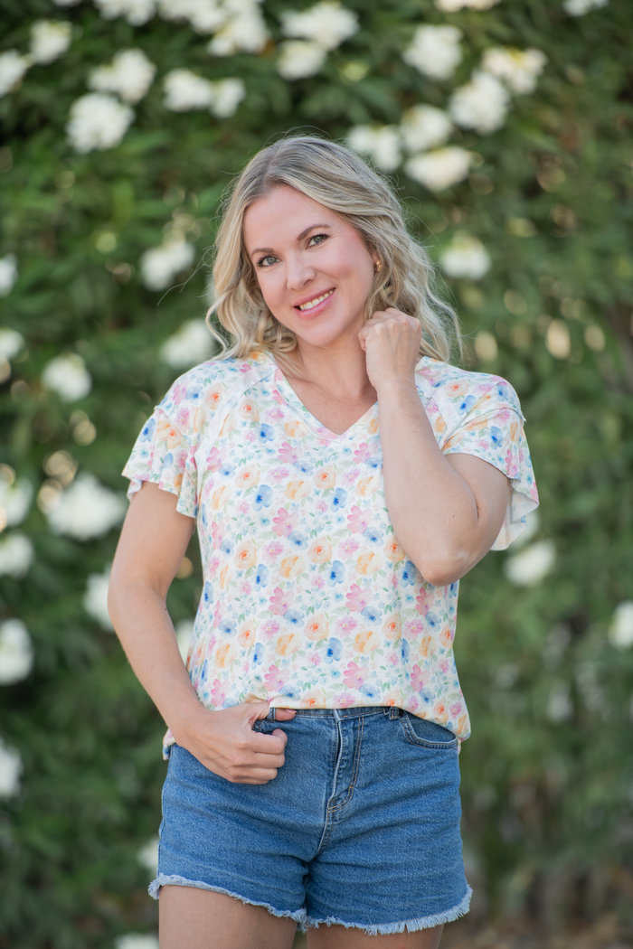 Raelynn V-Neck Top - Petal Gardens by Michelle Mae