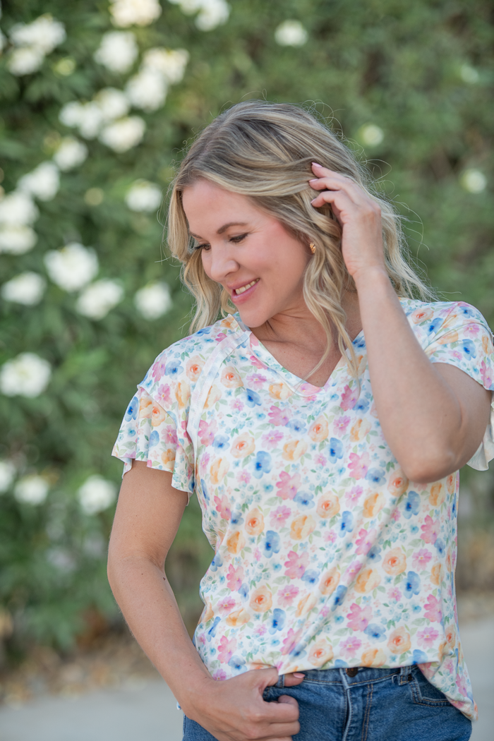 Raelynn V-Neck Top - Petal Gardens by Michelle Mae