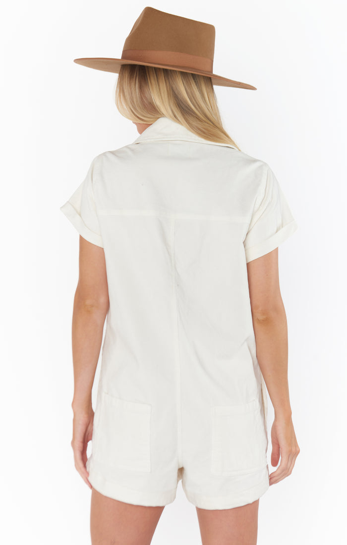 Range Zip Up Romper ~ Cream Corduroy