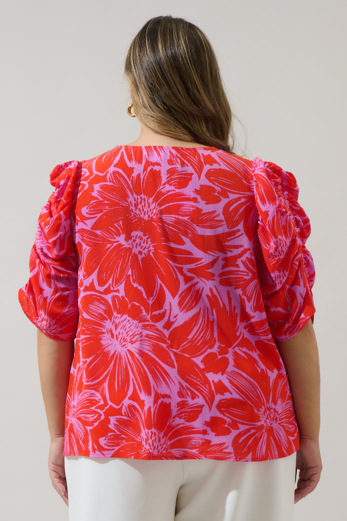 Rania Floral Chancellor Ruched Sleeve Blouse Curve
