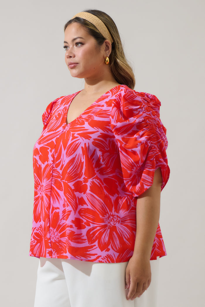 Rania Floral Chancellor Ruched Sleeve Blouse Curve