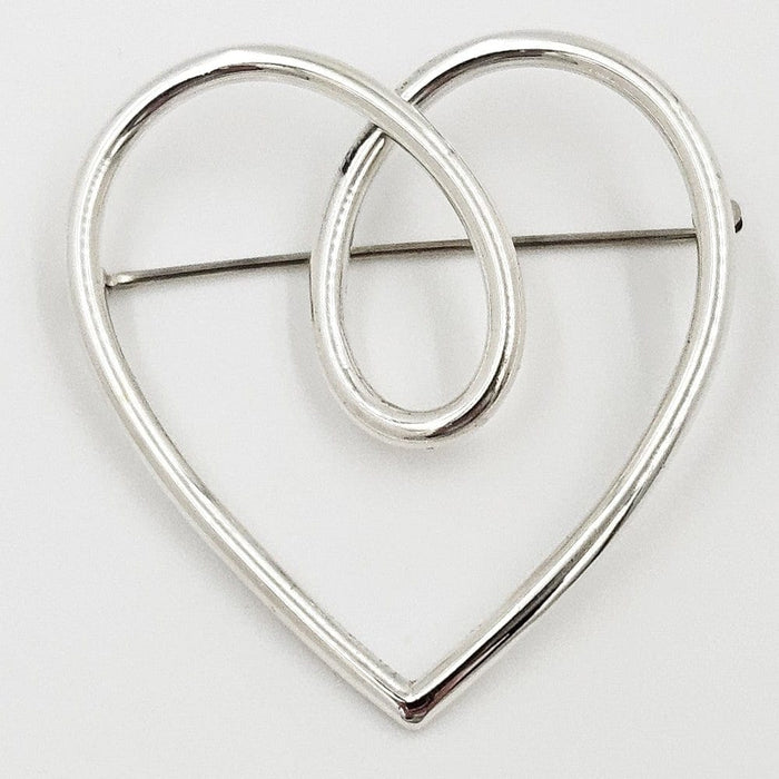 Leonore Doskow Jewelry Rare Leonore Doskow Sterling Modernist Large Heart Swirl Brooch C. 1960s