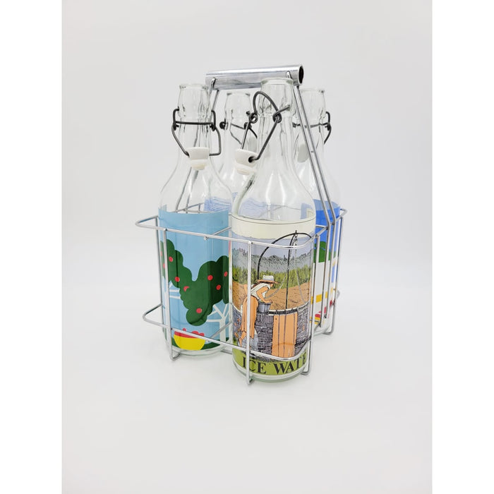 Egizia Italy Barware Set of 4 Large Vintage Water Bottles in Chrome Caddy Egizia Italy