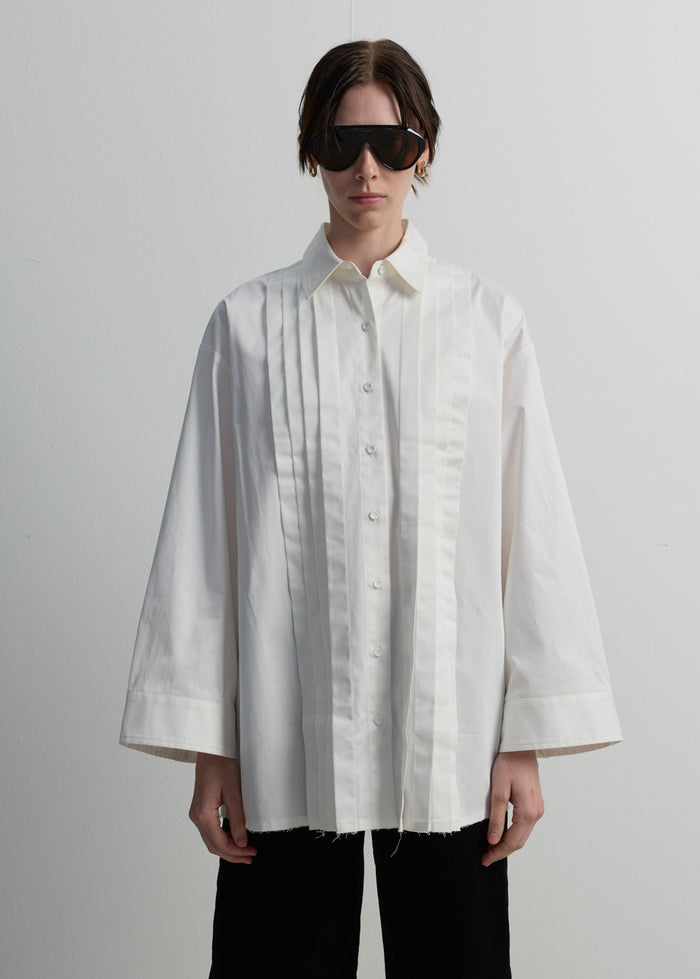 RAW-HEM PLEATED SHIRT