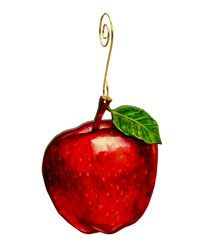 Red apple ornament — laser-cut wood red apple ornament, made in USA
