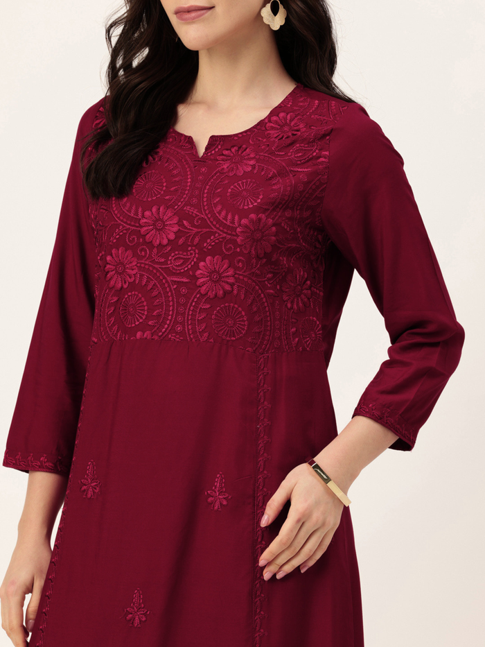 Red Floral Embroidered Kurta