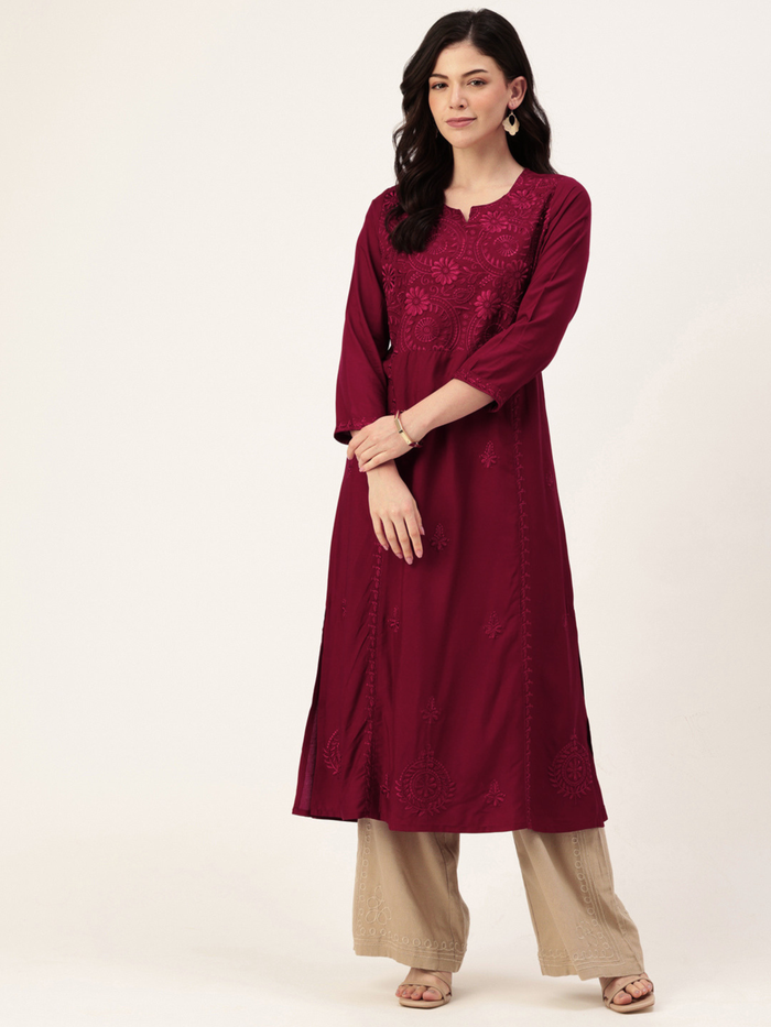 Red Floral Embroidered Kurta