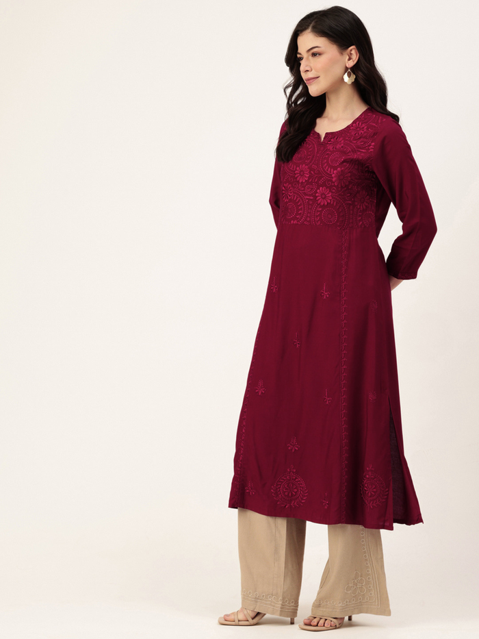 Red Floral Embroidered Kurta