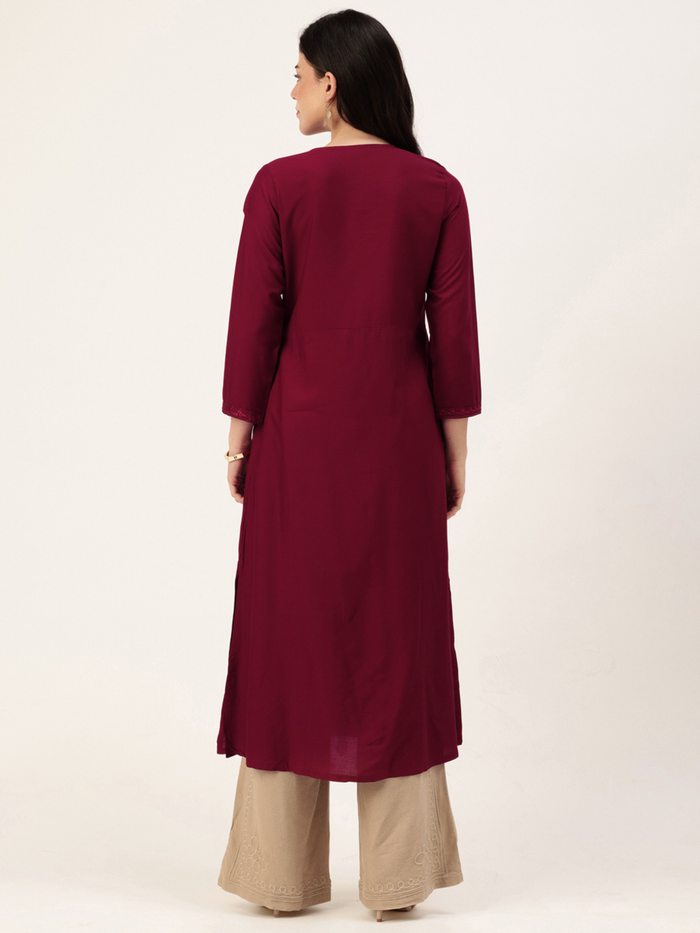 Red Floral Embroidered Kurta