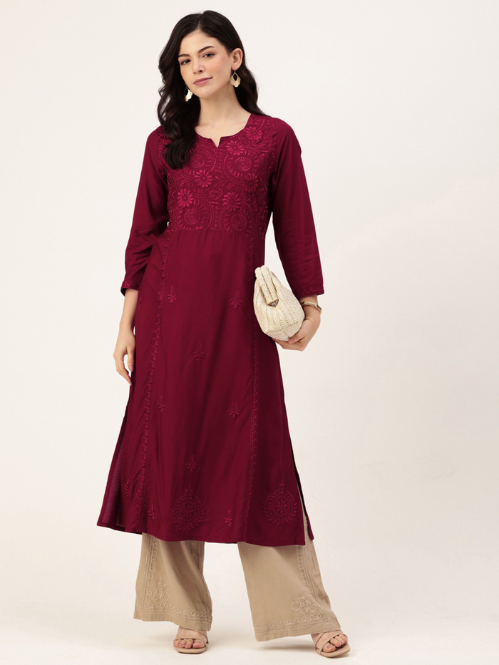 Red Floral Embroidered Kurta