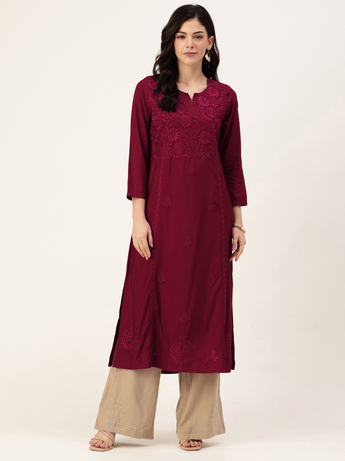 Red Floral Embroidered Kurta
