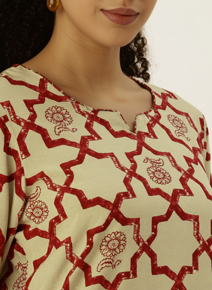 Red Printed Straight Kurta, blue kurta, printed kurta, straight kurta, Womens ethnic wear, Indian ethnic wear, casual kurta, daily wear kurta, office wear kurta, stylish kurta