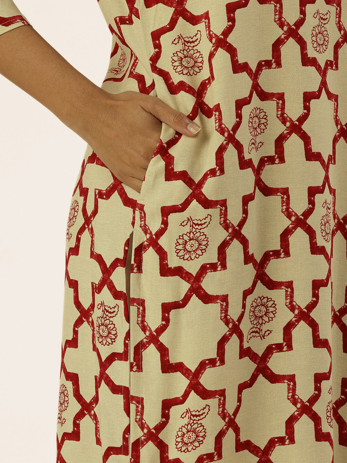 Red Printed Straight Kurta, blue kurta, printed kurta, straight kurta, Womens ethnic wear, Indian ethnic wear, casual kurta, daily wear kurta, office wear kurta, stylish kurta