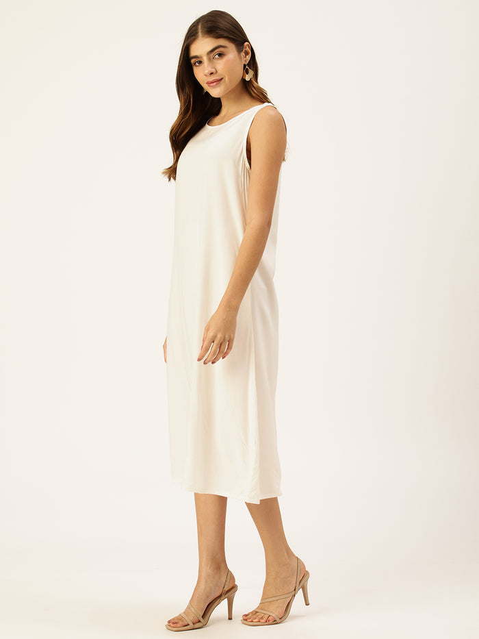 Red & White Printed Midi Dress With Shrug