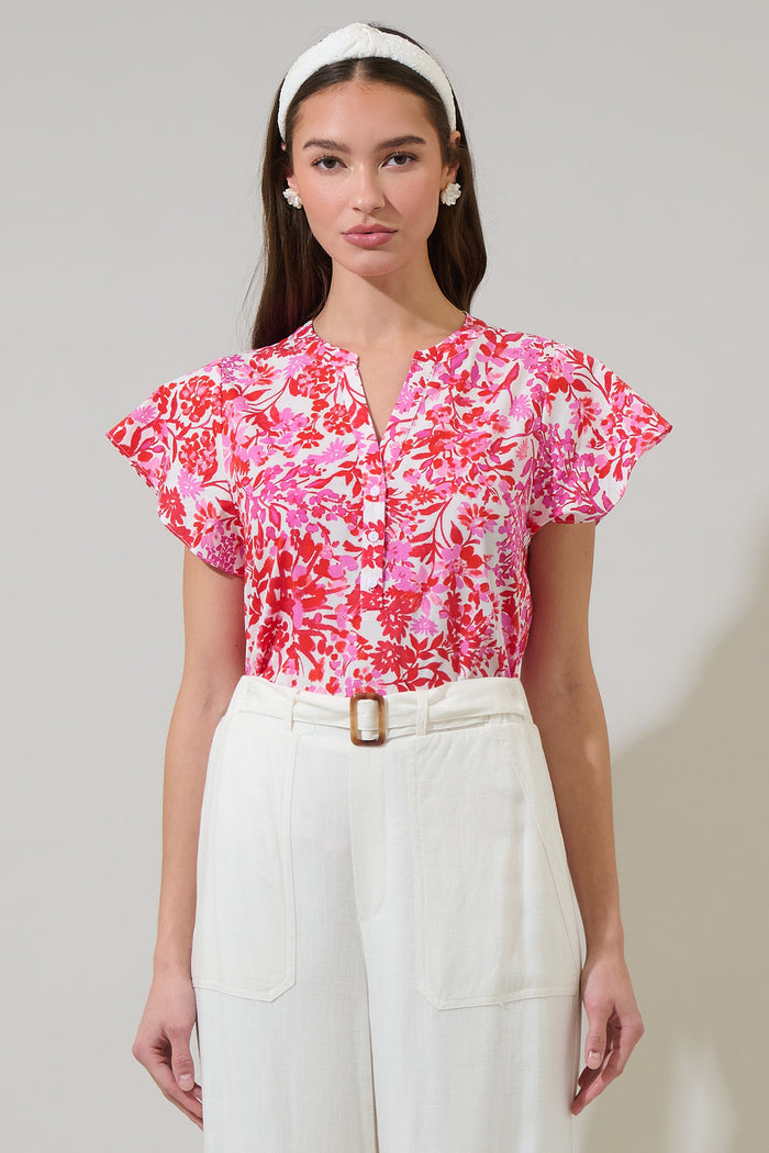Reidy Floral Cass Flutter Sleeve Top
