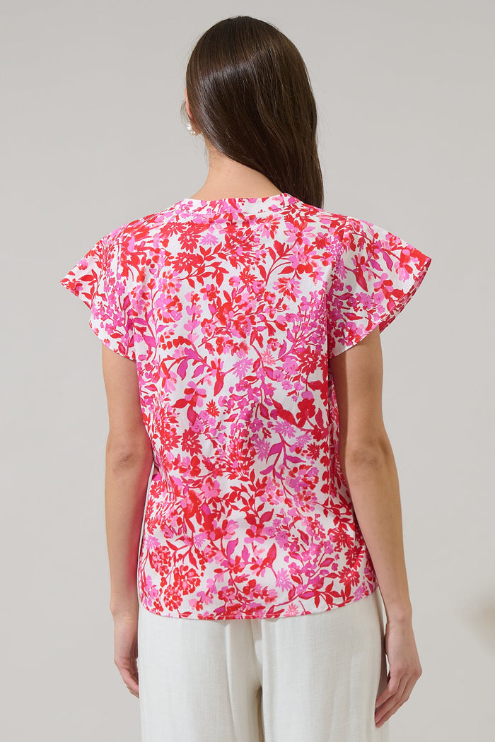 Reidy Floral Cass Flutter Sleeve Top