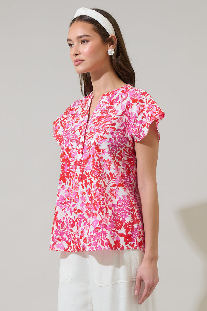 Reidy Floral Cass Flutter Sleeve Top