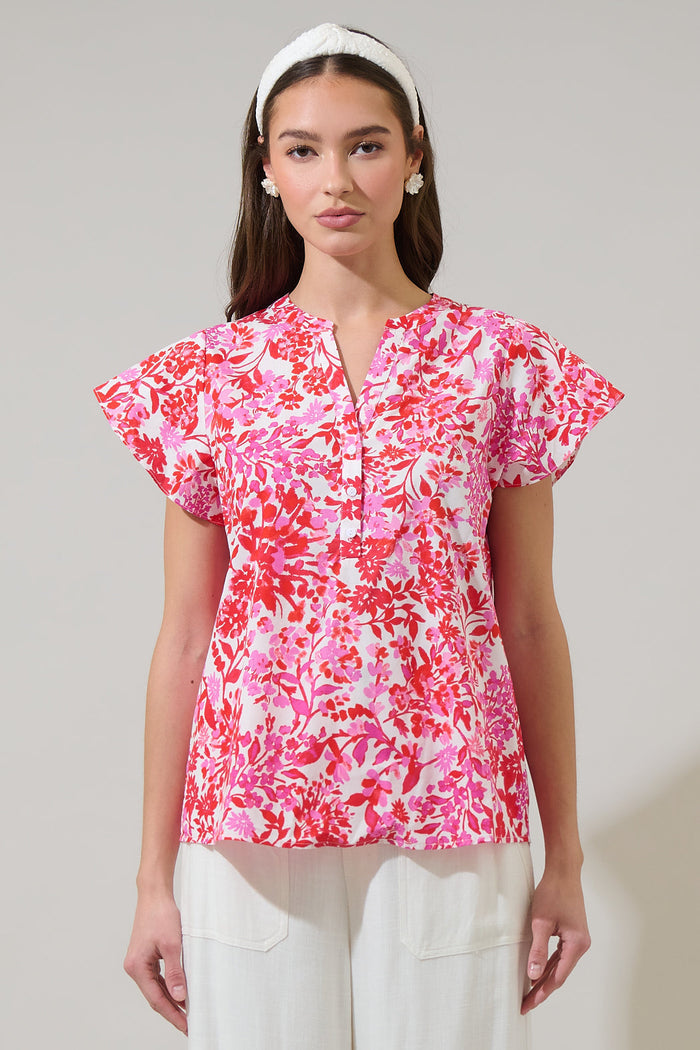 Reidy Floral Cass Flutter Sleeve Top