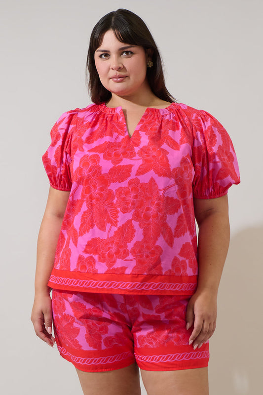 Rency Floral Gily Puff Sleeve Top Curve