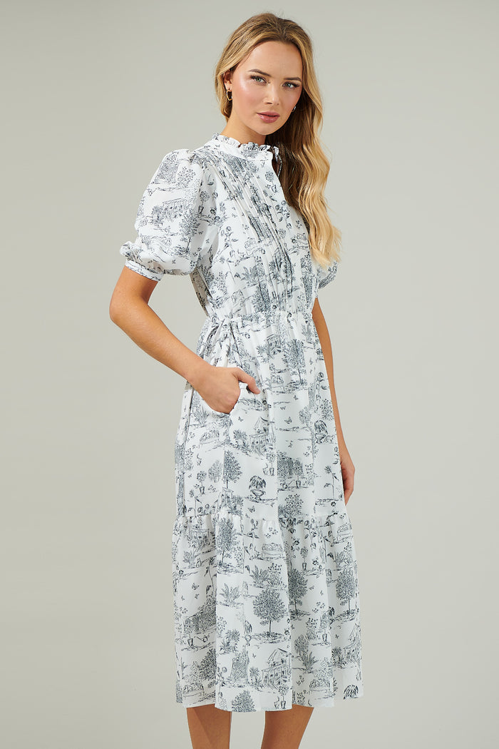 Renzo Toile Pleated Midi Dress