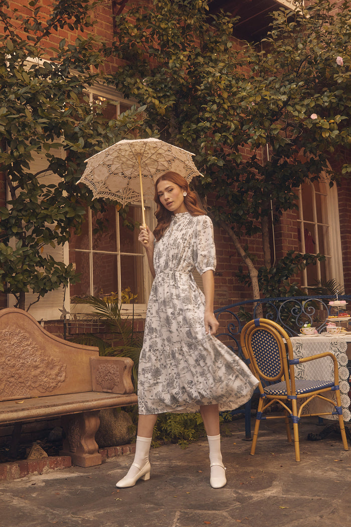 Renzo Toile Pleated Midi Dress