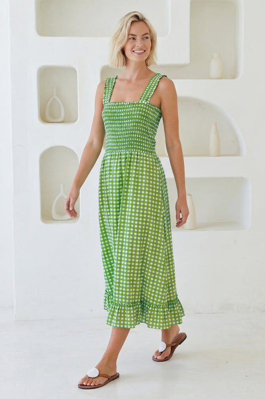 Rhianna Organic Cotton Dress | Green/White
