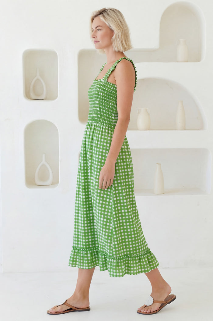 Rhianna Organic Cotton Dress | Green/White