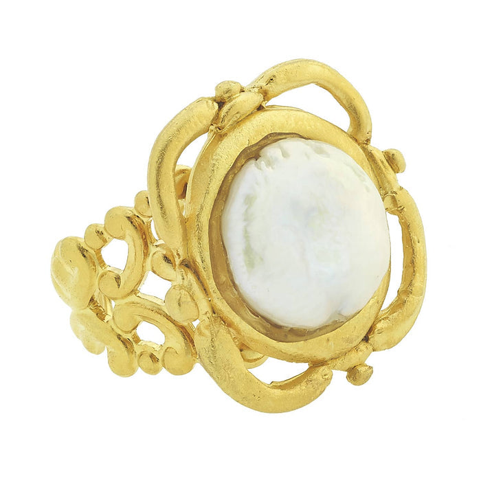 Ring Pearl Gold Handcast Adjustable