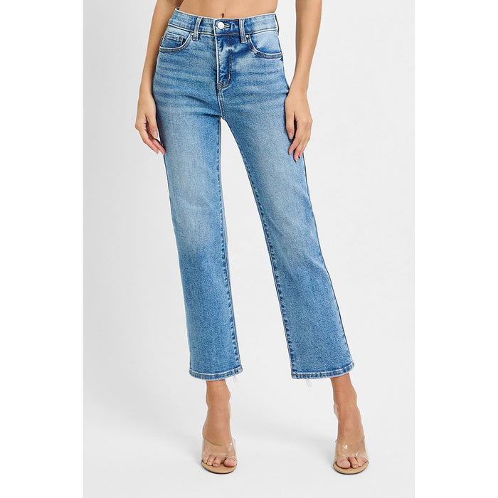 Risen - Tummy Control, Elastic Band, High Rise, Crop Straight Jeans 5916 - Medium