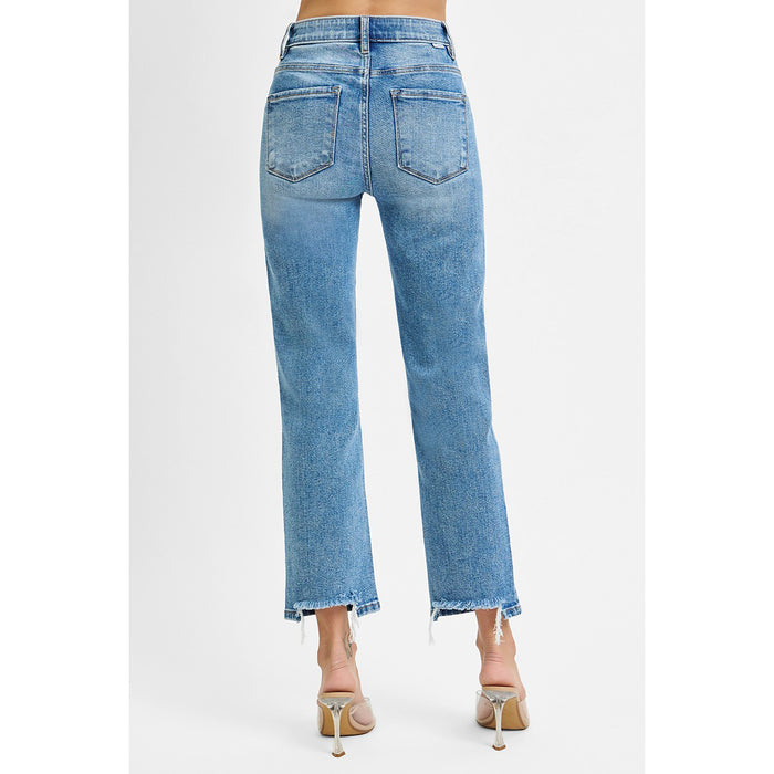 Risen - Tummy Control, Elastic Band, High Rise, Crop Straight Jeans 5916 - Medium