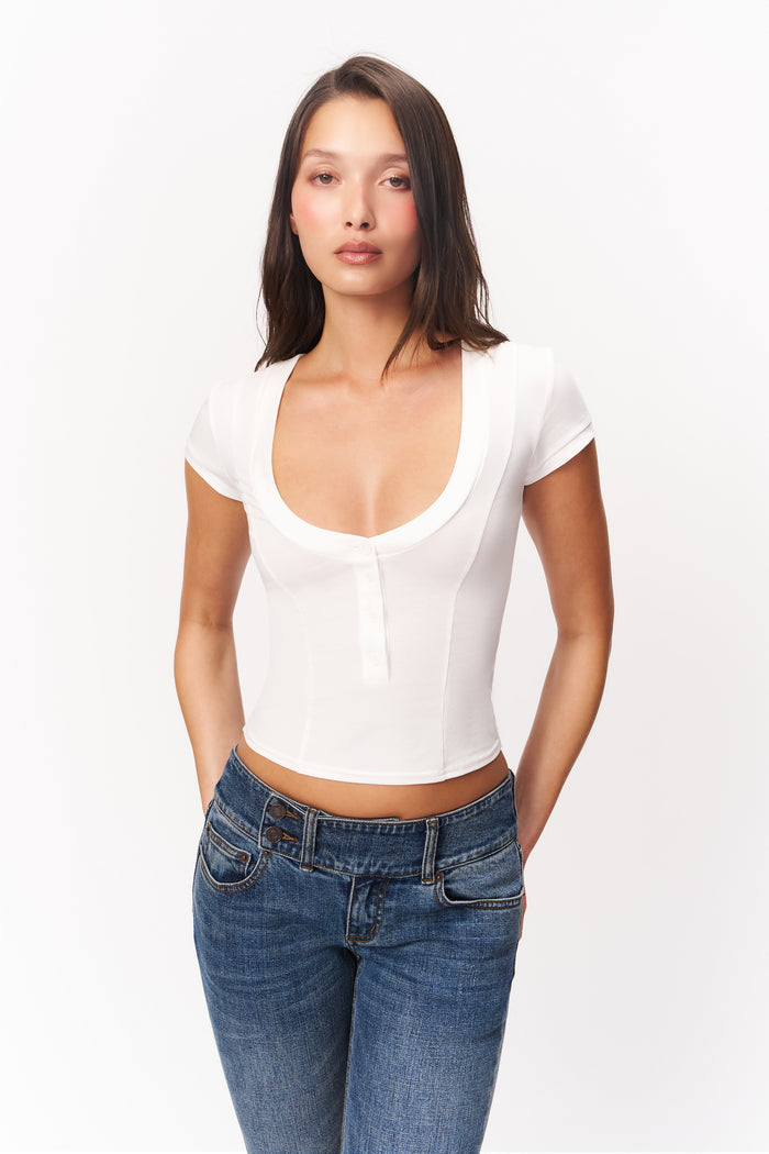 Rita V Neck Top in Ivory