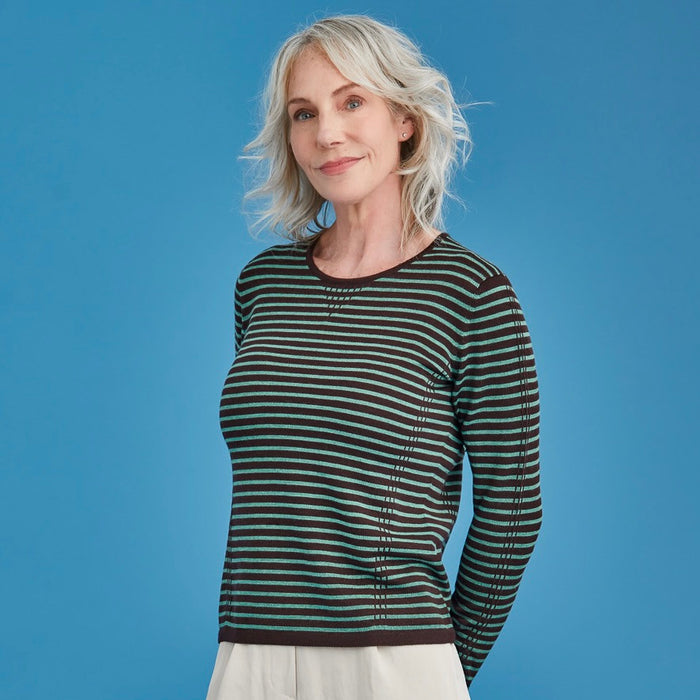 Royal Merino - 100% Merino Tuck Stitch Stripe Jumper (RM2515) Earth/Green Tea