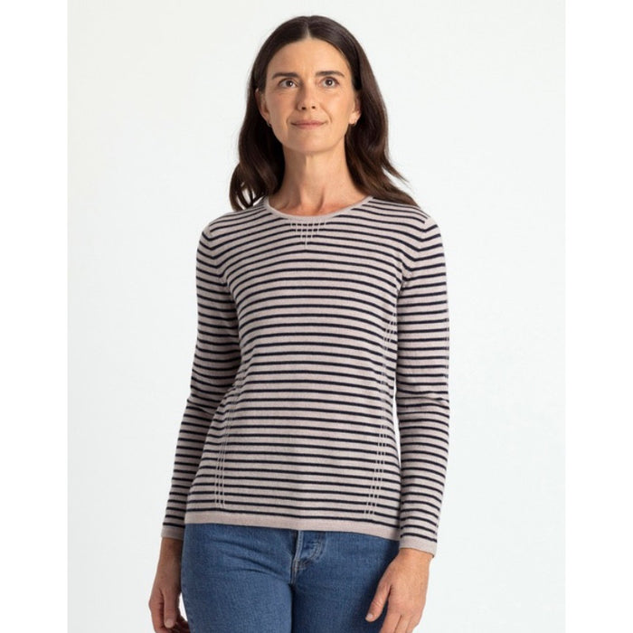 Royal Merino - 100% Merino Tuck Stitch Stripe Jumper (RM2515) Light Sand/Navy