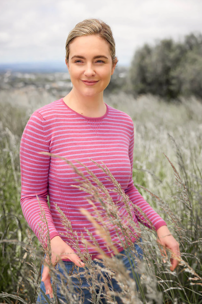 Royal Merino - 100% Merino Tuck Stitch Stripe Jumper (RM2515) Azalea/Lavender