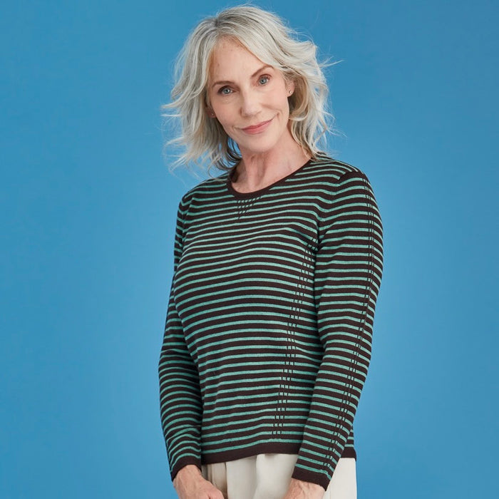 Royal Merino - 100% Merino Tuck Stitch Stripe Jumper (RM2515) Earth/Green Tea