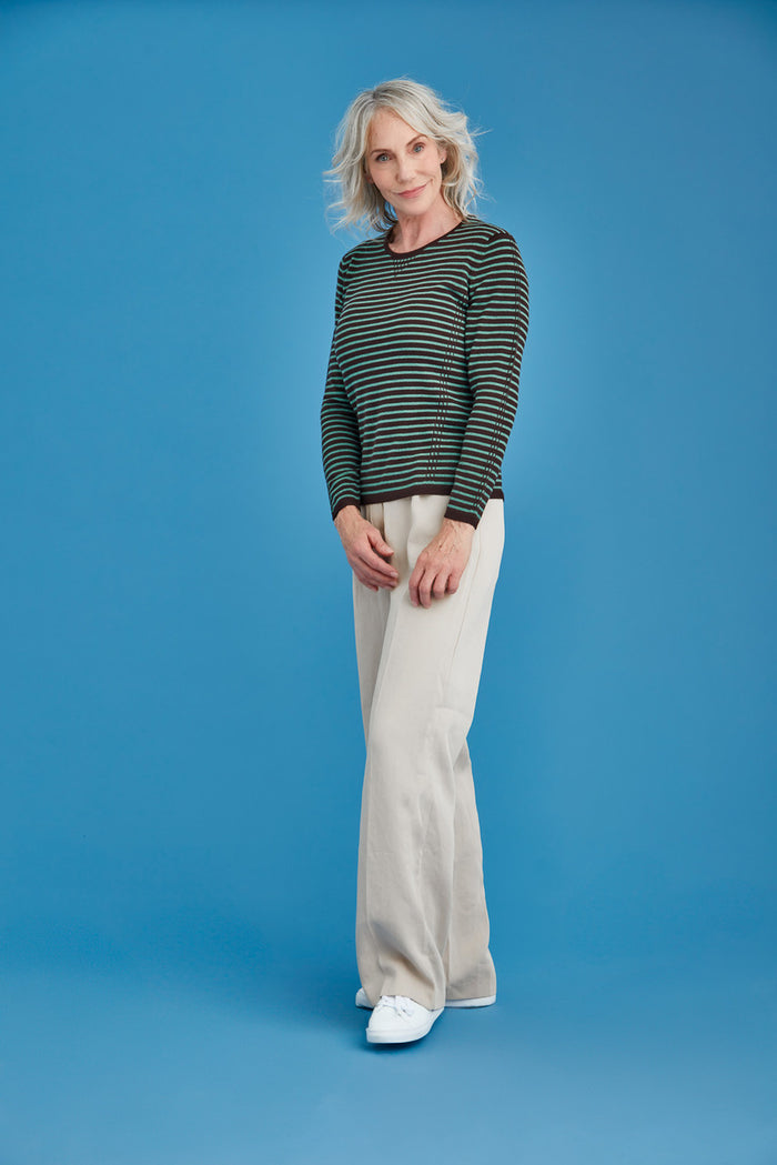 Royal Merino - 100% Merino Tuck Stitch Stripe Jumper (RM2515) Earth/Green Tea
