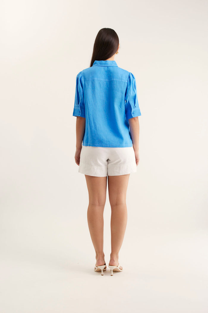 Ruby Linen Shirt  In Cornflower