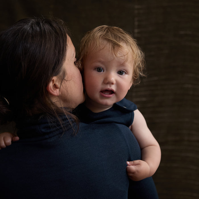 Ruff Baby Romper - Merino Wool & Silk - Night Ocean