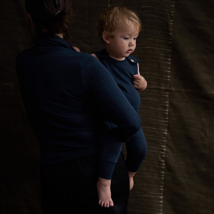 Ruff Baby Romper - Merino Wool & Silk - Night Ocean