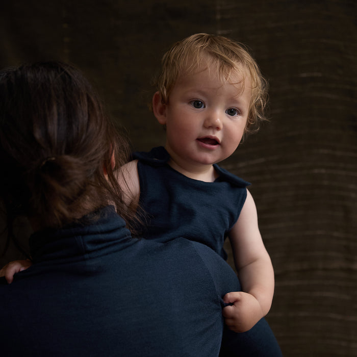 Ruff Baby Romper - Merino Wool & Silk - Night Ocean