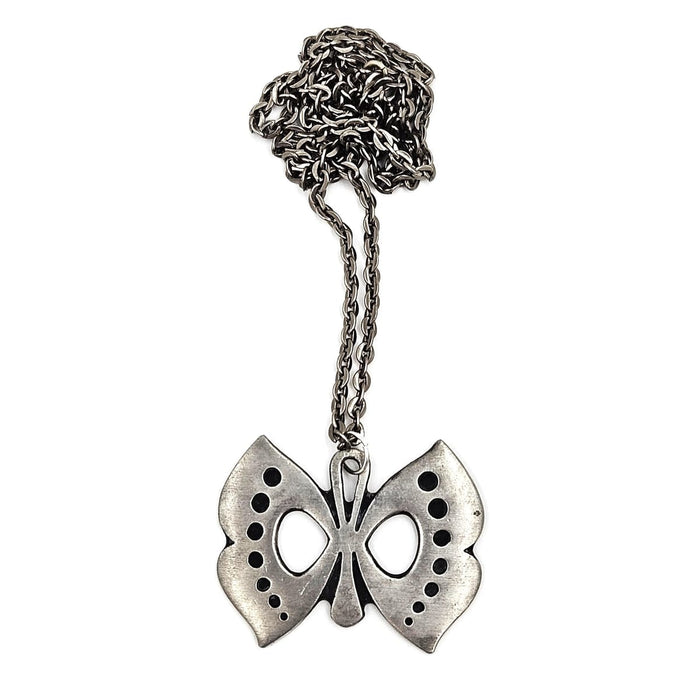 Rune Tennesmed Jewelry Rune Tennesmed XL Modernist  Butterfly Pewter Pendant Necklace C. 1960's