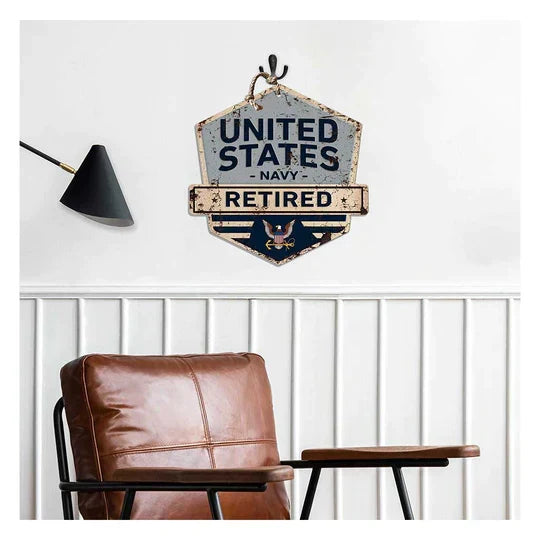 Rustic Badge Retired Sign Navy*