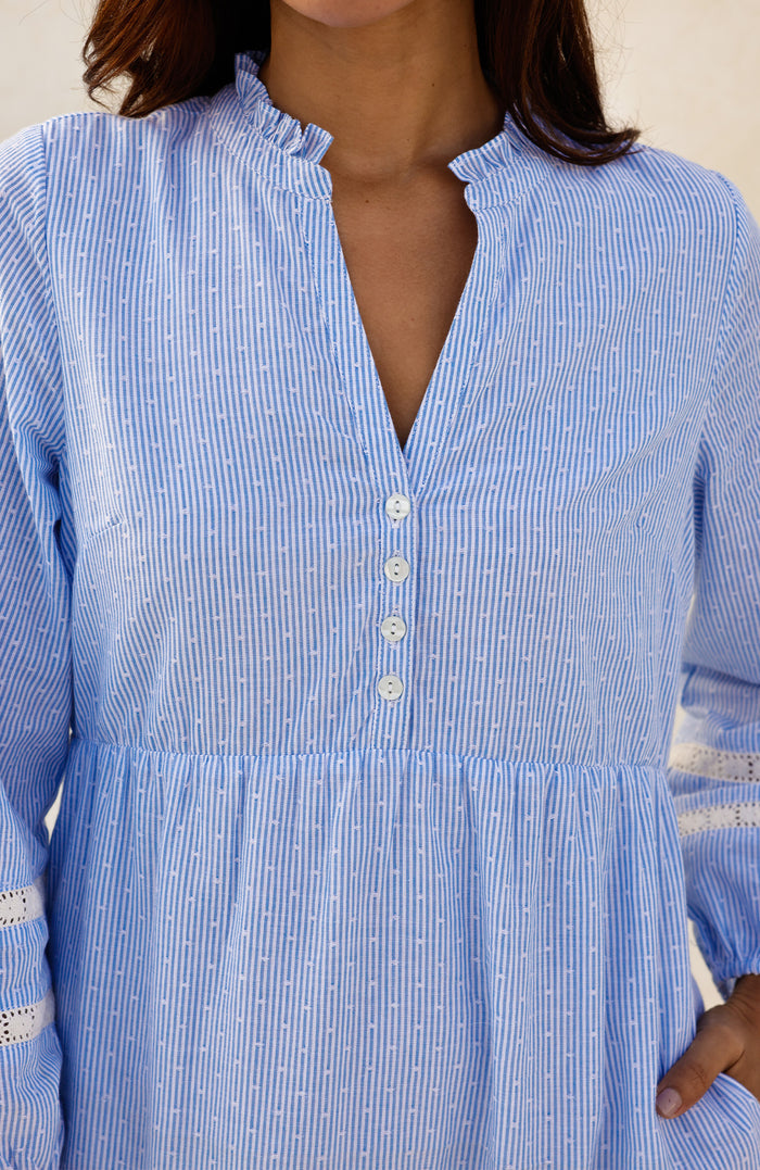 APPROVED Sadie Stripe Dobby Organic Cotton Dress | Blue/White - Aspiga